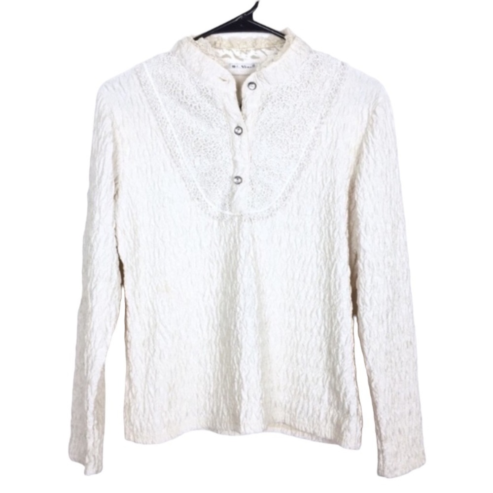 Vintage high neck Victorian lace detail long sleeve blouse cottagecore coquette - Picture 2 of 8